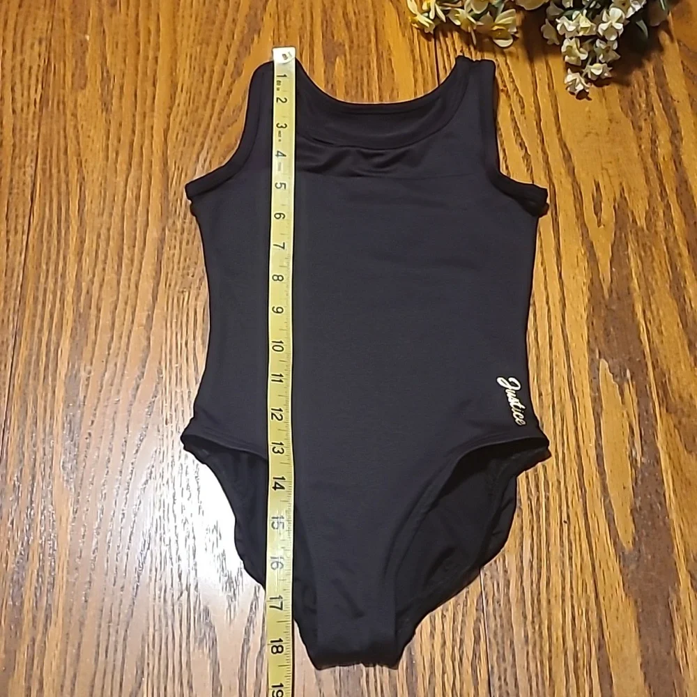 Justice Black Leotard with Gold Logo - Girl's XS
